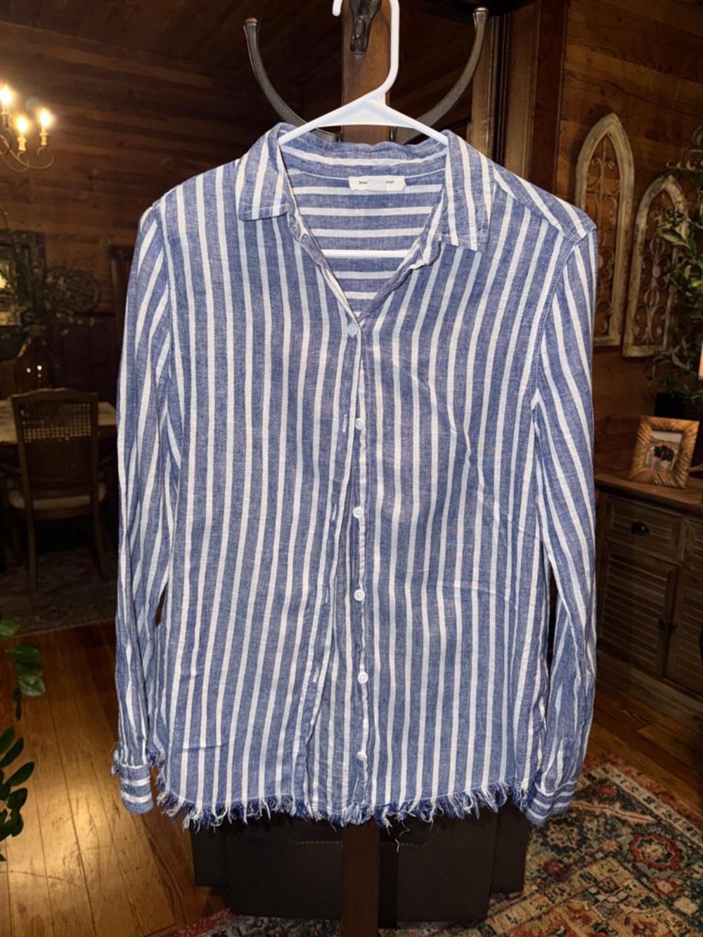 beachlunchlounge Blue and White Striped Casual Button-Down Shirt